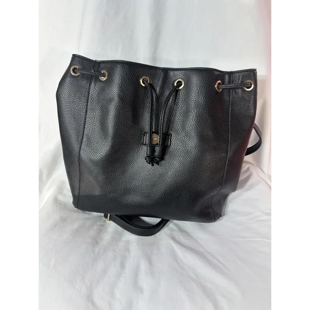 ANNE KLEIN Faux Leather Backpack Daypack Shoulder Bag Handbag Expandable Black - Picture 3 of 6